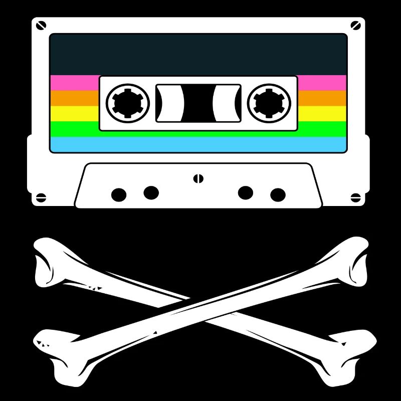 Cassette with bone - neon colors 80s disco