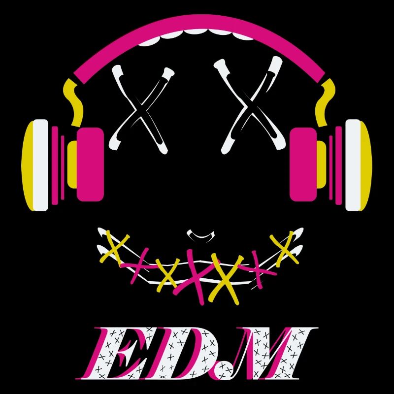 EDM Music, buntes Gesicht mit Kopfhörer