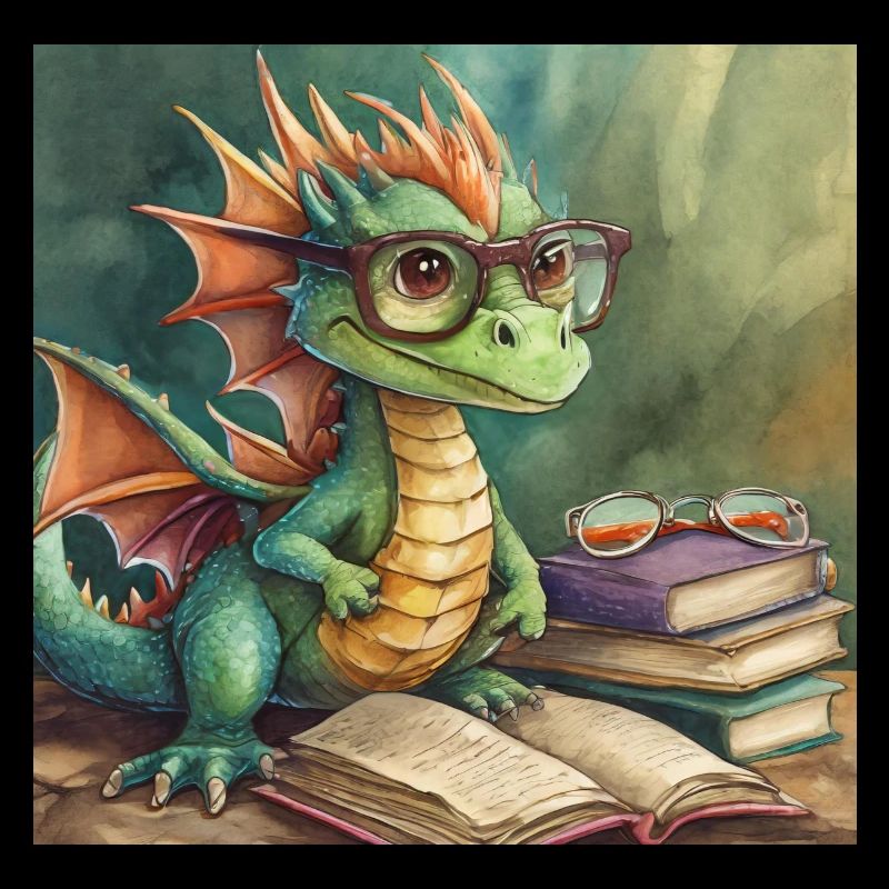 Drache mit büchern