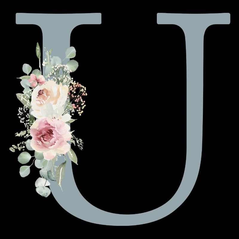 U| Monogramme | Eucalyptus Pastel Fleur Bleu