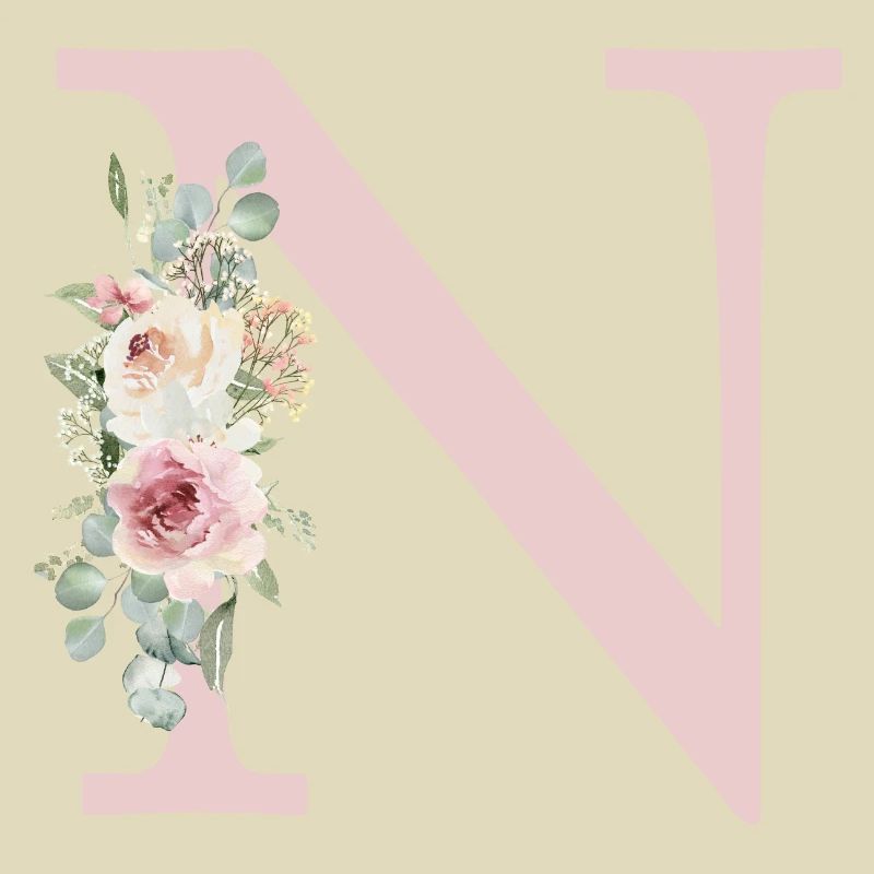 N| Monogramme | Eucalyptus Pastel Fleur Bleu