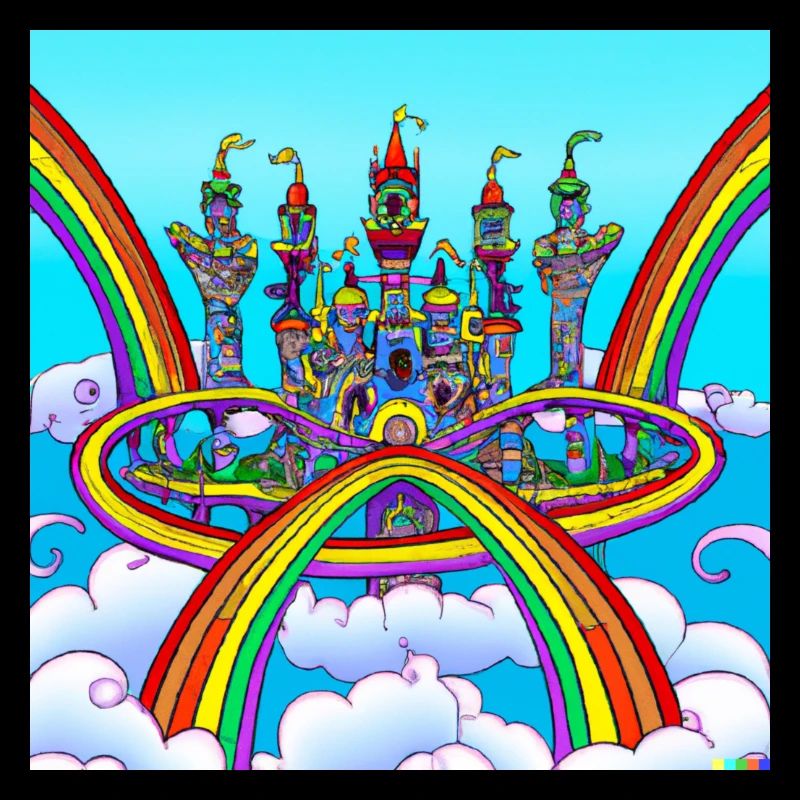 comic castle with rainbow bridge