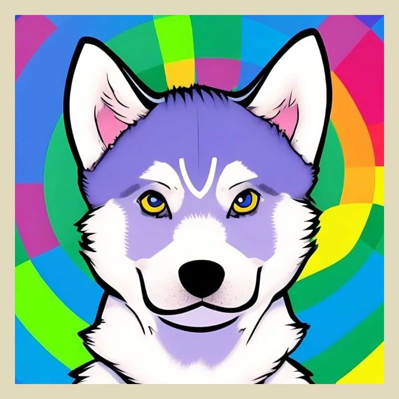 Cute Rainbow Husky Comic Design