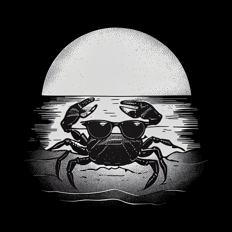 Sunset on the beach with stylish crab