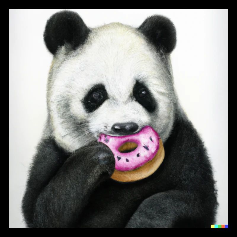 Porträt eines Pandas, der einen Donut isst