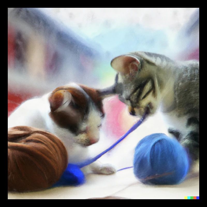 cute cats playing with wool
