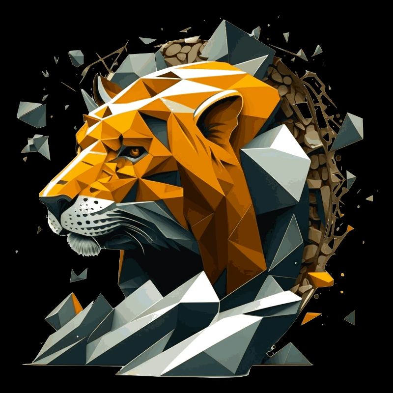 3D vector lion illustration in polygon look