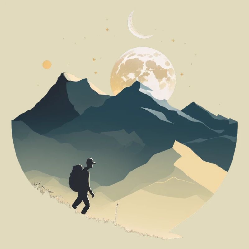 Backpackers in the mountains, moonlight