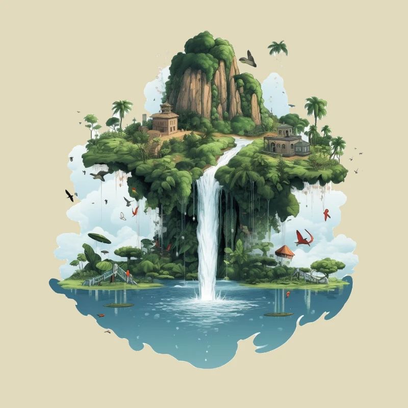Landschaft mit Wasserfall