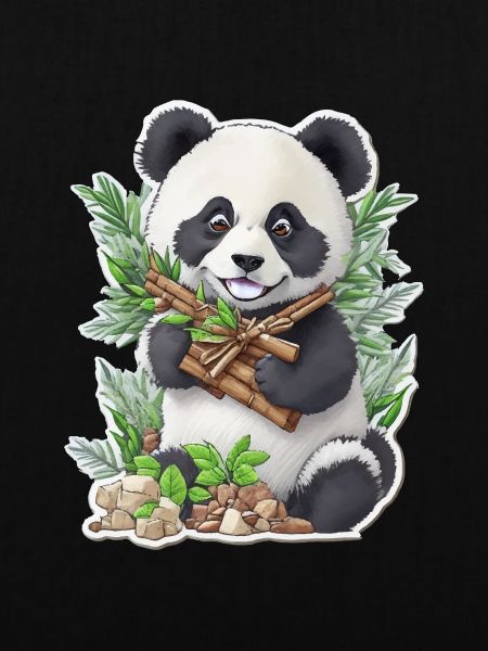Panda bear eats bamboo