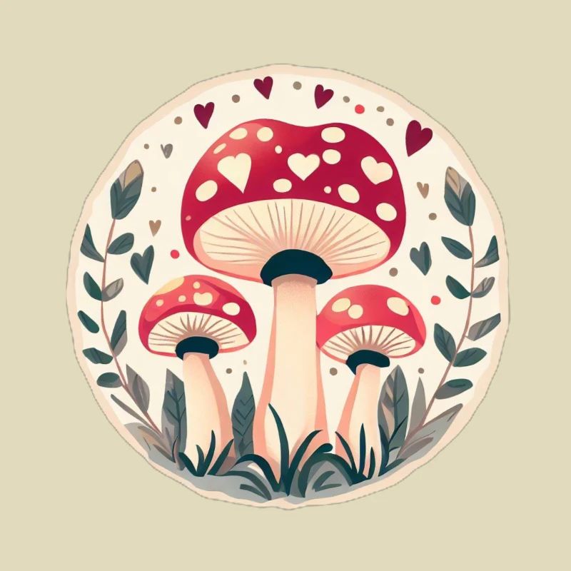 Mushrooms toadstools in magic hearts
