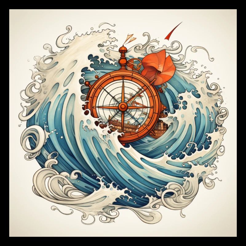 travel love symbol withe Kompass see waves