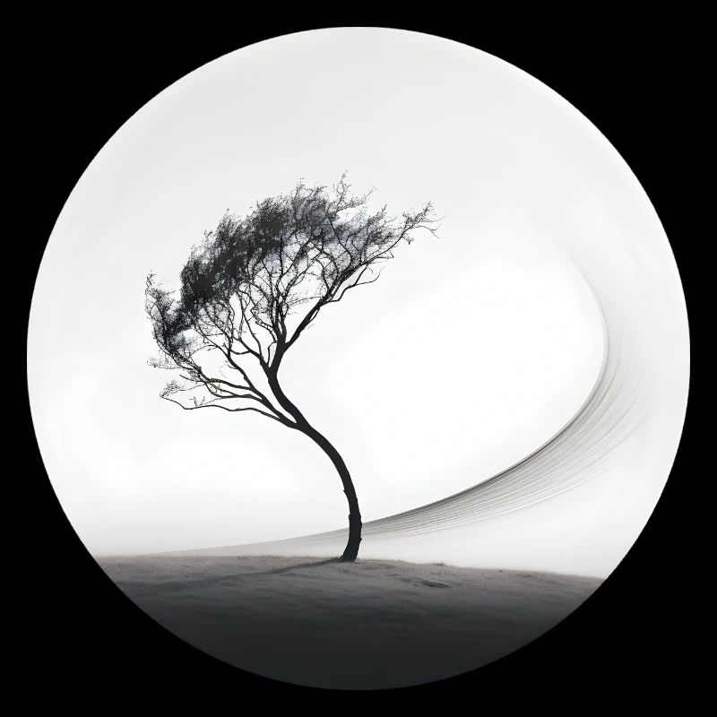 A black and white image of a tree
