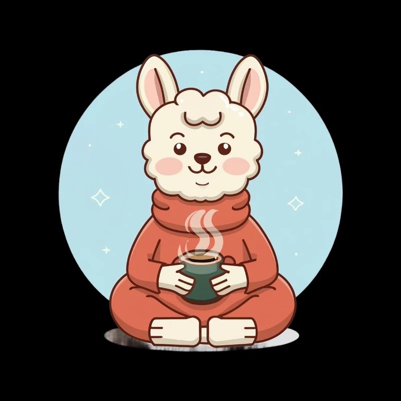 Lama mit Kaffeetasse