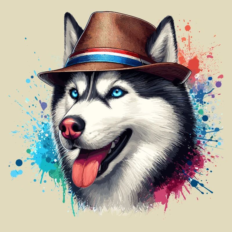 Husky head with hat