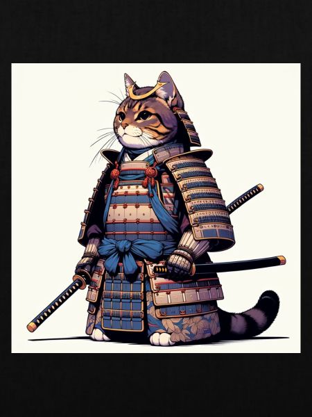 Samurai-Katze mit traditioneller Rüstungsillustration