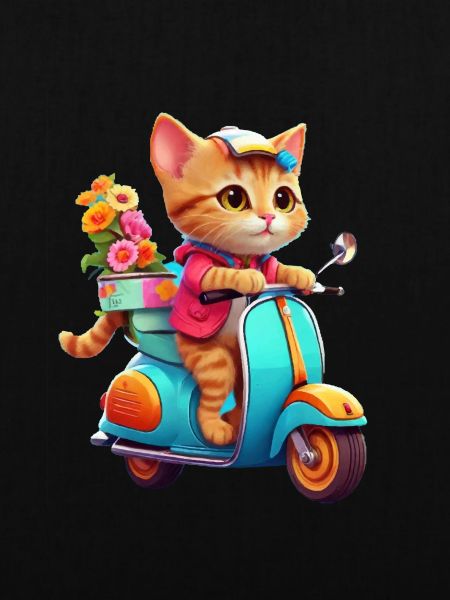 Katze fährt Roller