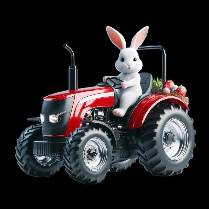 Osterhase auf rotem Traktor