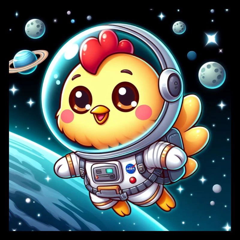 Poussin de l’espace avec costume d’astronaute dans l’espace