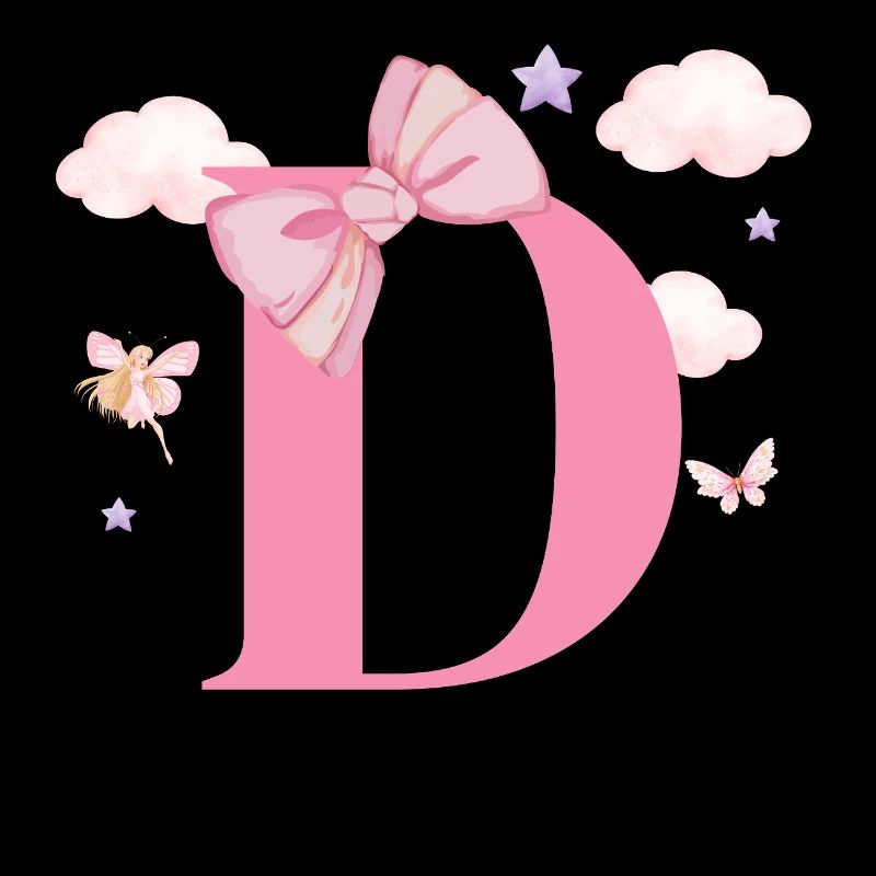 Lettre D rose nuages