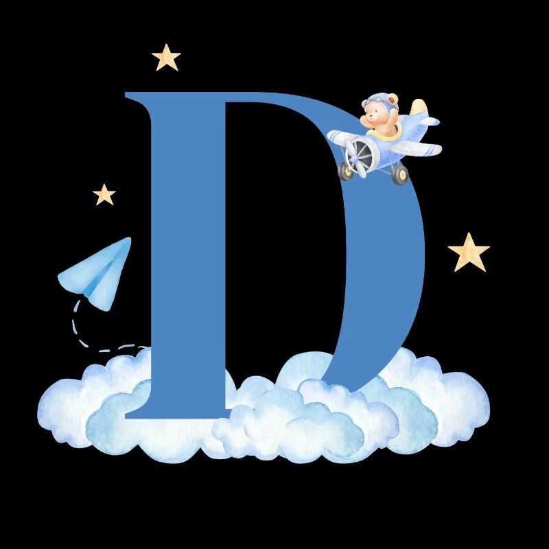 Letter d blue clouds airplane child