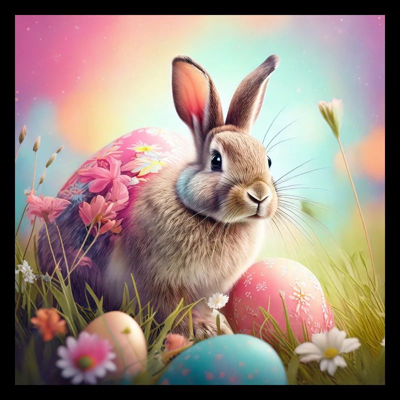 Colorful Easter bunny with cheerful patterns