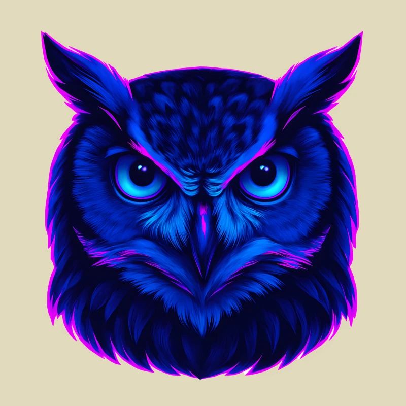 Neonblaue Eule mit intensivem Blick