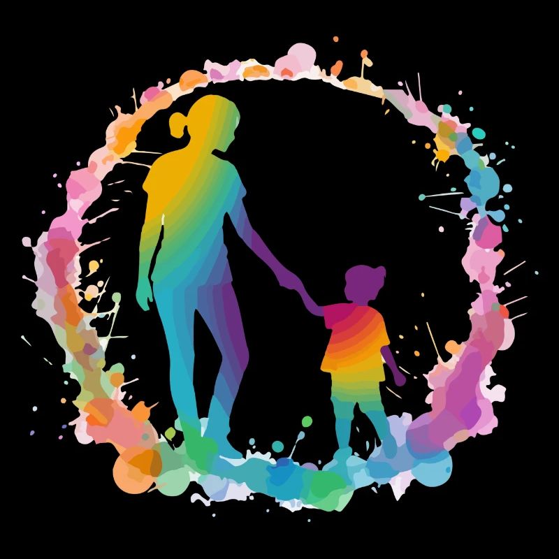 Silhouette von Mutter und Tochter