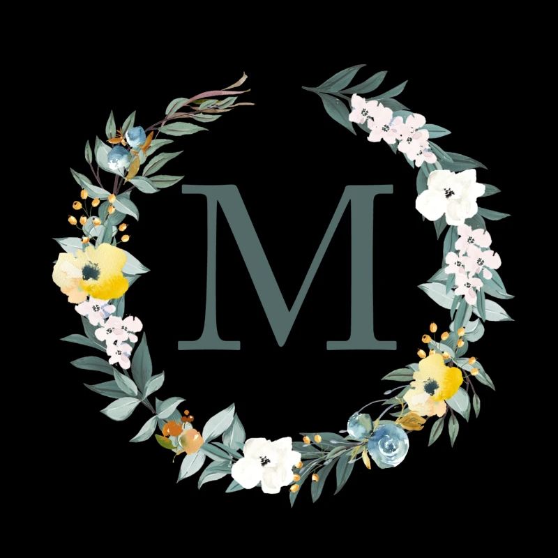 Customizable Monogram M Flowers Circle Spring