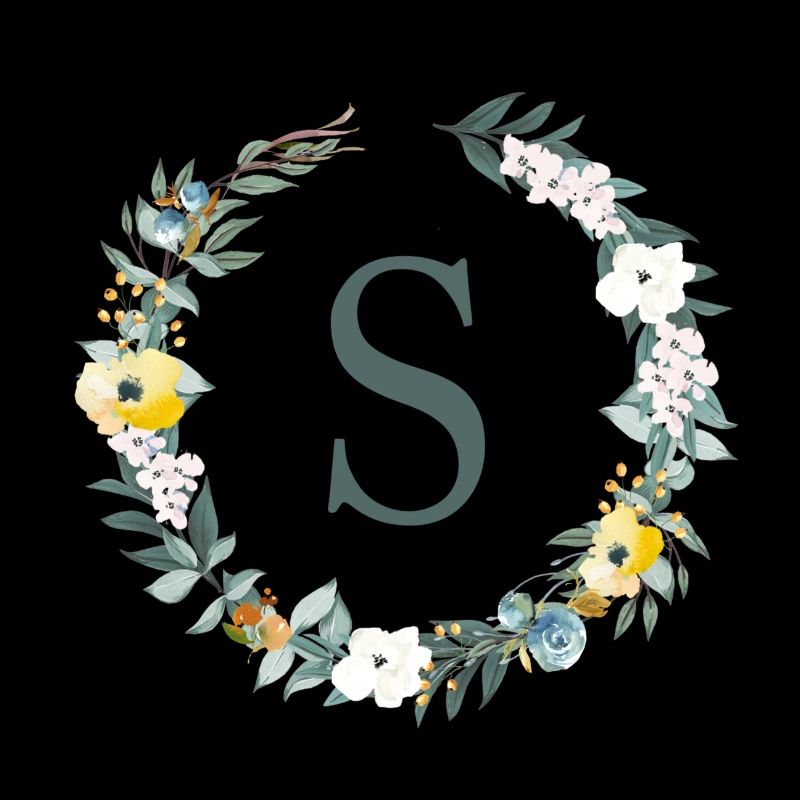 Customizable Monogram S Flowers Circle Spring