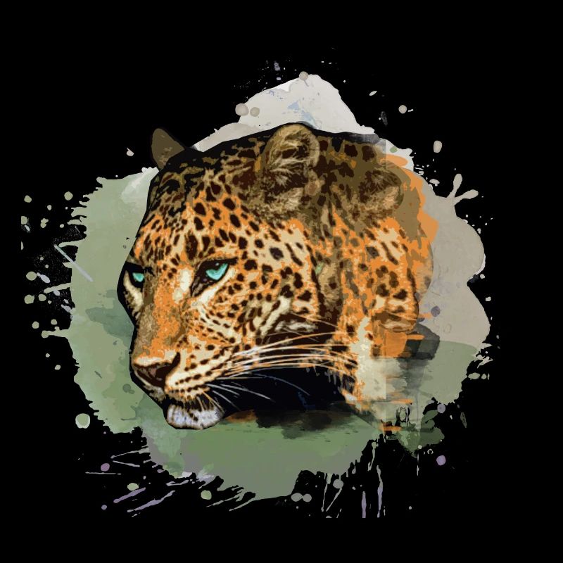 léopard, chat, chat sauvage, graffiti, peinture, vert