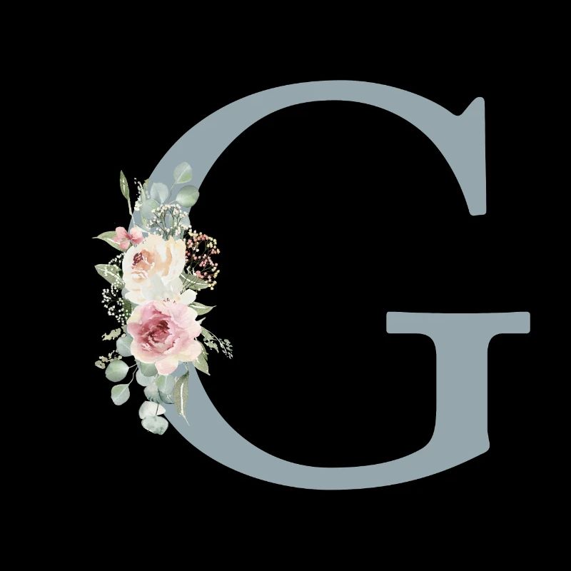 G| Monogramm | Eukalyptus-Pastell-Blumen-Blau