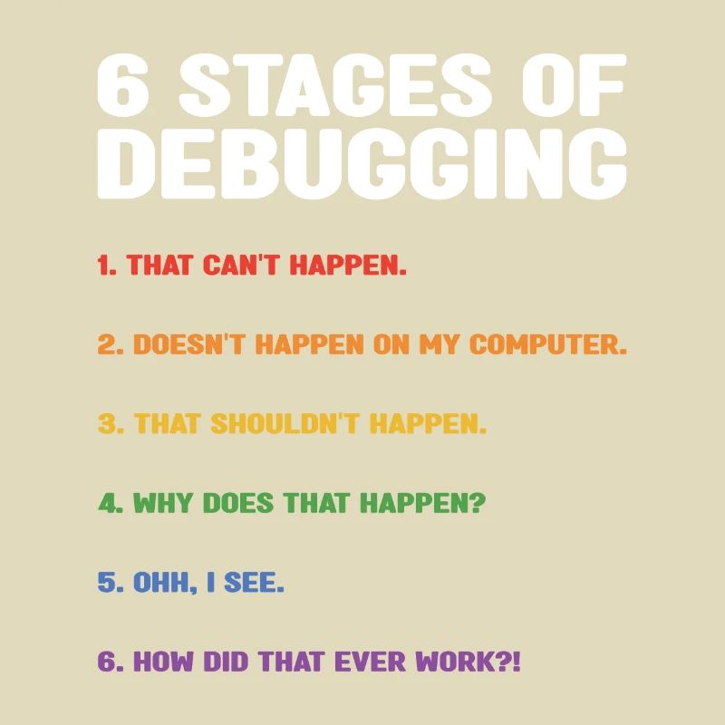 6 Stages Of Debugging Coder Programmer Software De