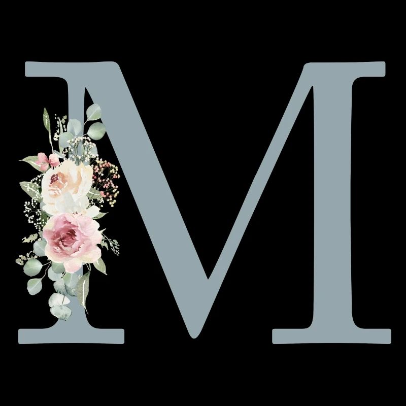 M| Monogram | Eucalyptus Pastel Flower Blue