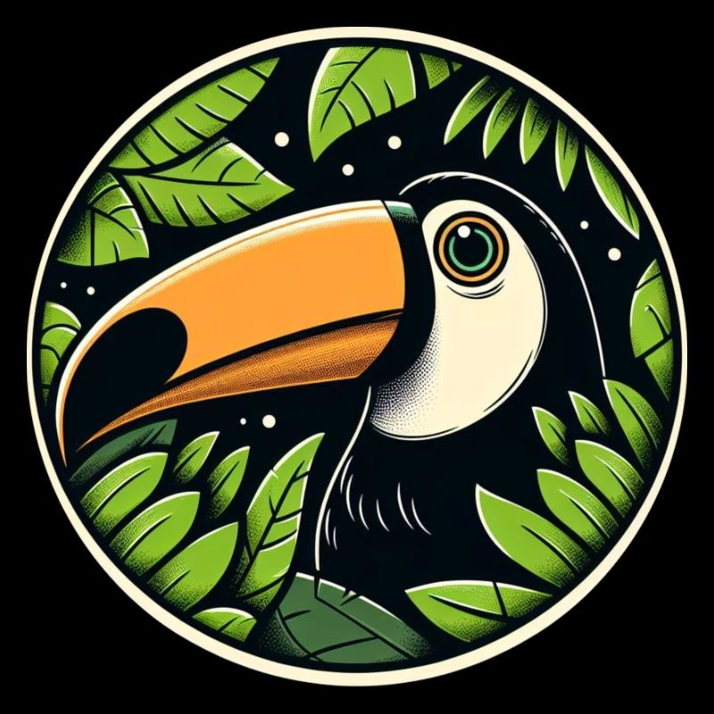 Toucan looking through leaves jungle