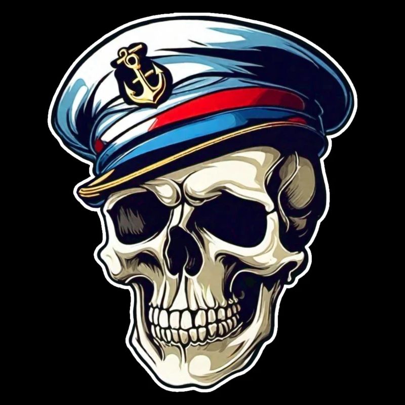 Grinning skull with captain's cap