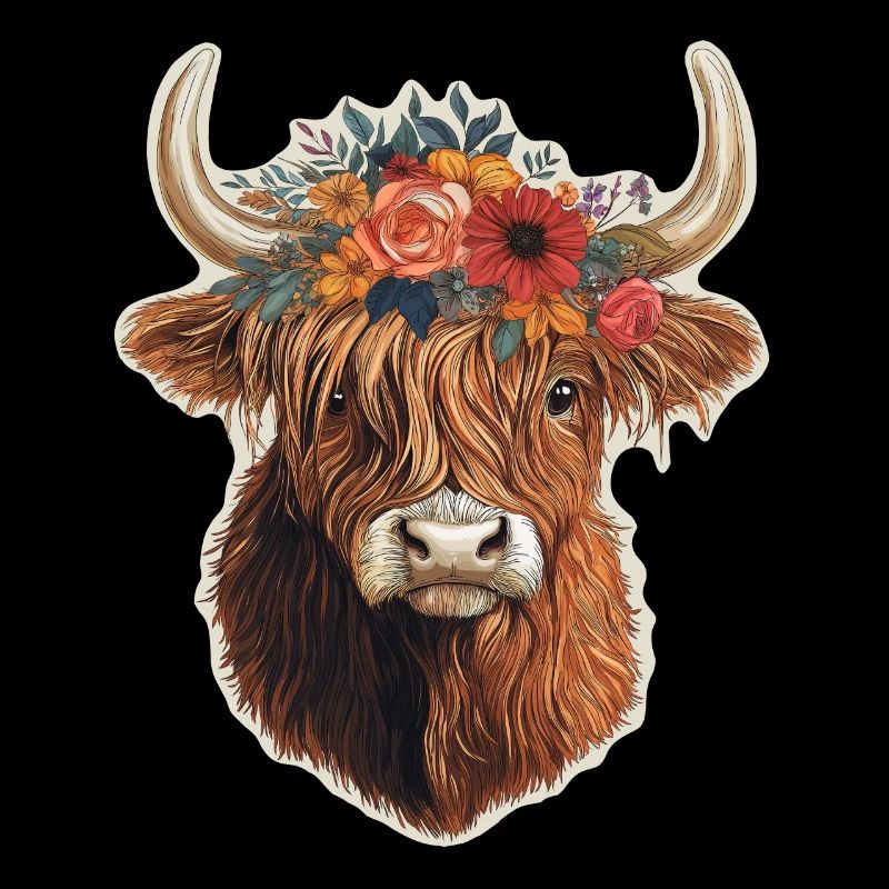 Bovins Highland avec fleurs