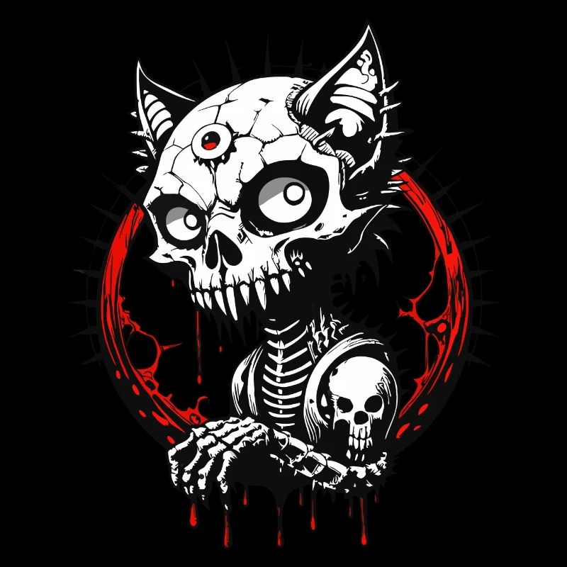 Crâne de chat gothique / / chat tête de mort / sang FS0043