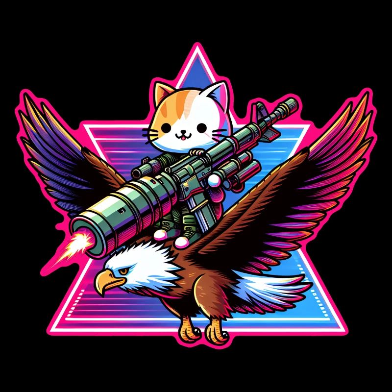 Cat with bazooka on an eagle