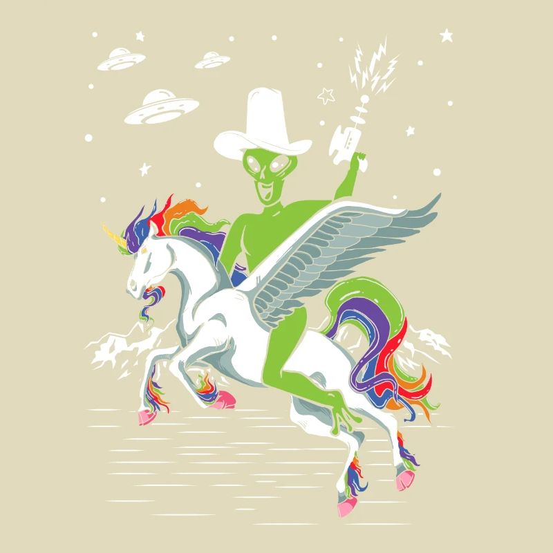 Alien reitet Einhorn Unheimlich