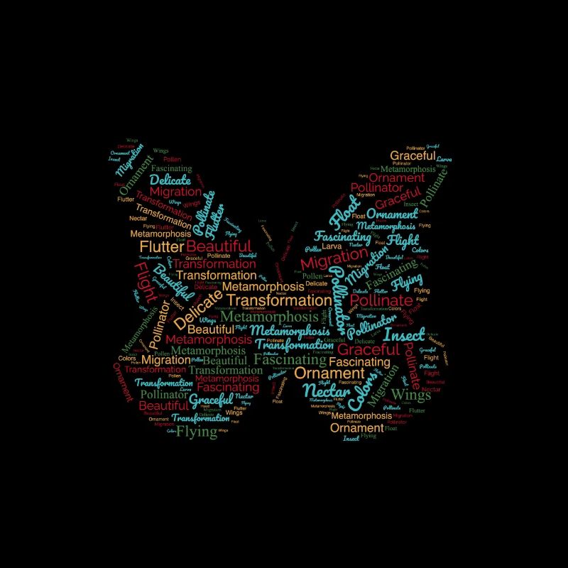 Tee graphique papillon avec conception de motifs de mots.