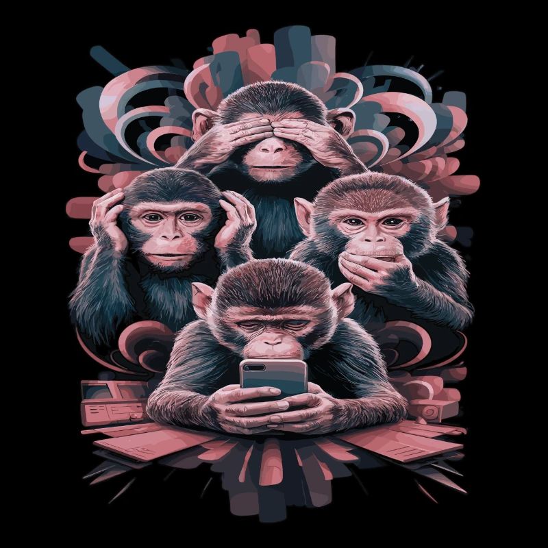 Wise Monkey With Mobile Phone Funny Multi Media Design