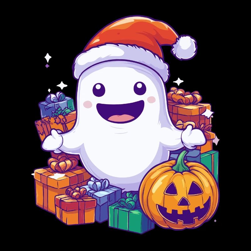 Halloween Geschenk Geist mit Weihnachtsmütze Deko