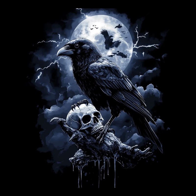 Raven Skull Moon Dark Gothic Black Crow