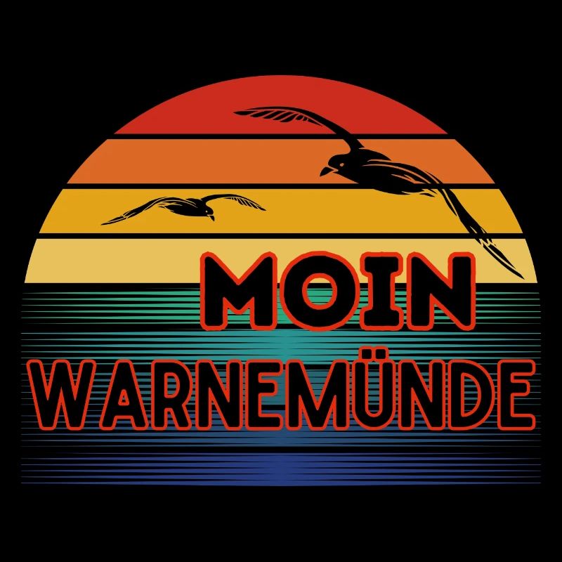 Moin Warnemünde with seagull in retro style