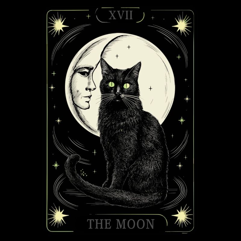 Mysterious Cat Moon Tarot Card