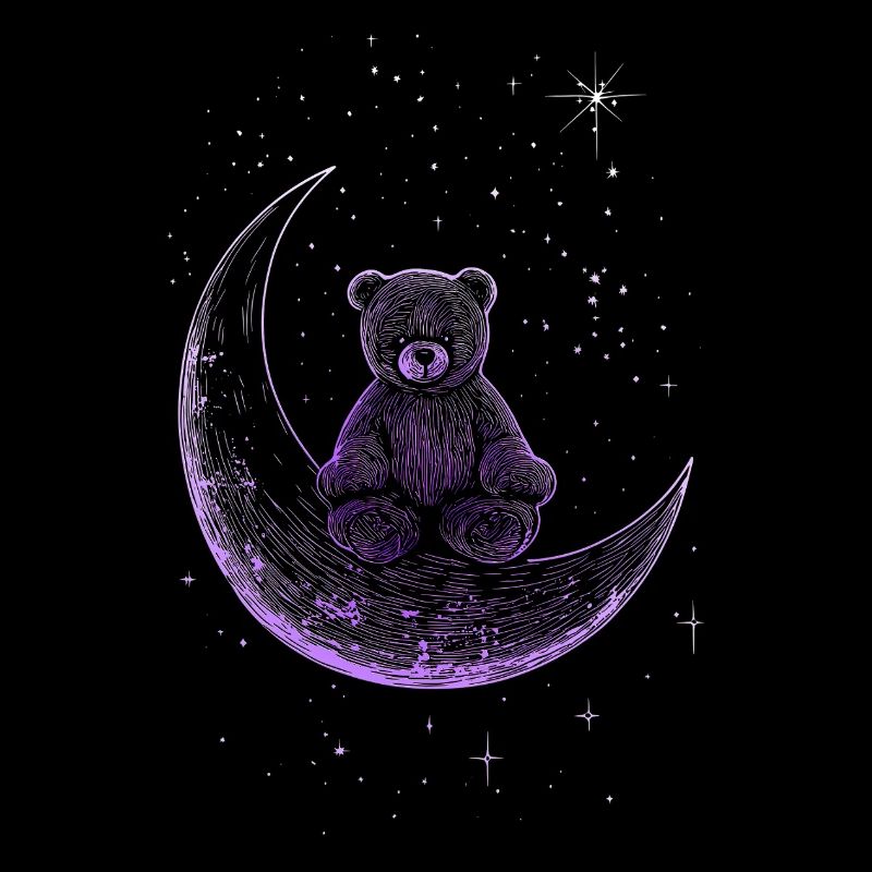 Bear sitting on moon minimalist