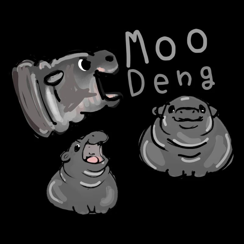 Moo Deng, hippopotame, illustration, hippopotame