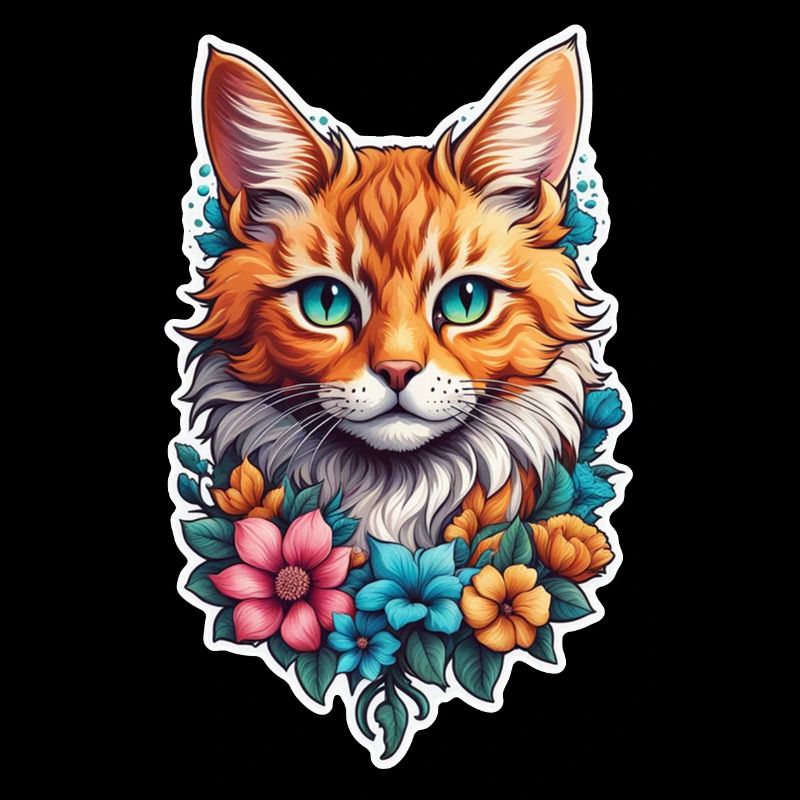 chat et fleur aquarelle