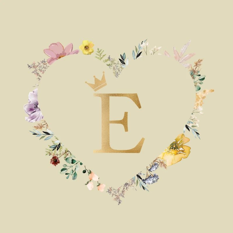 Letter E, Monogram, Heart, Personalizable